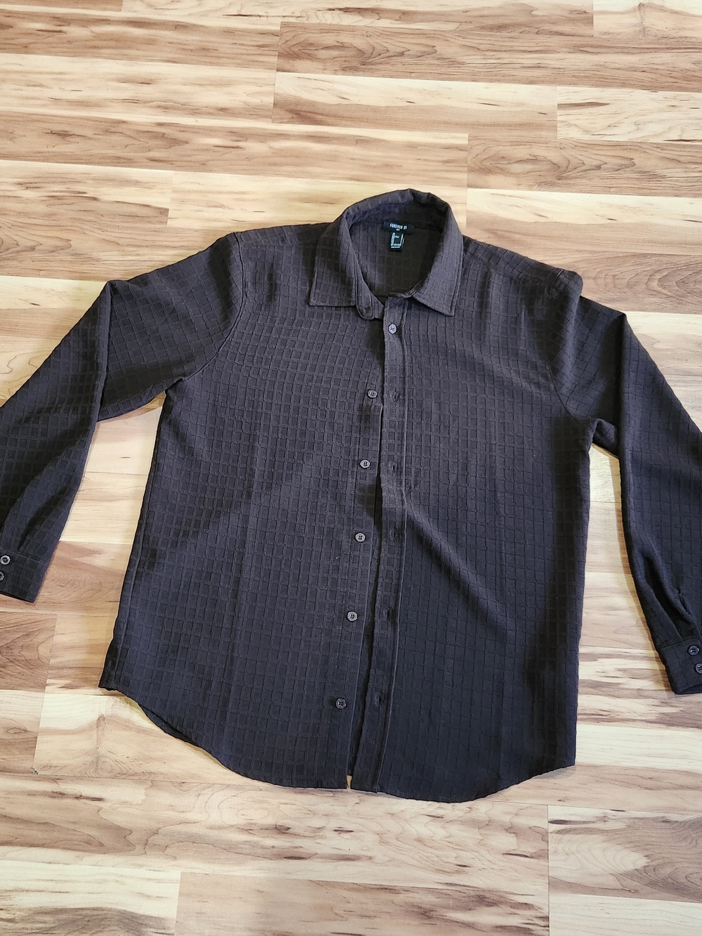 Forever 21 Men's Dark Brown Textured Button-Down Shirt